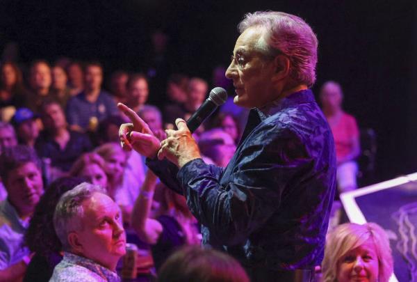 Max Weinberg, drummer for Bruce Springsteen, takes requests from the audience during his jukebox show at Park West in the Lincoln Park neighborhood of Chicago on Aug. 10, 2023.